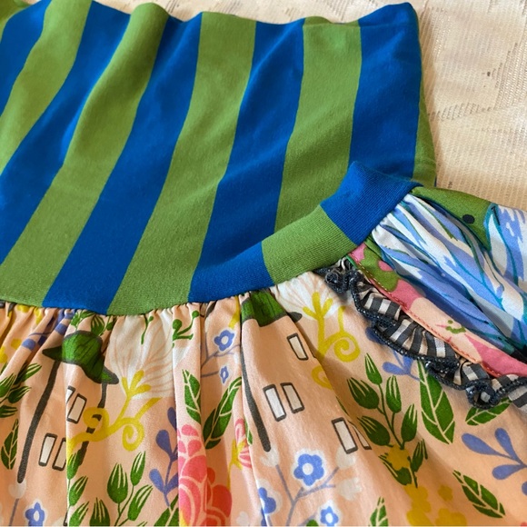 Matilda Jane Pink Floral Skirt with Blue & Green Striped Waistband - Picture 3 of 7